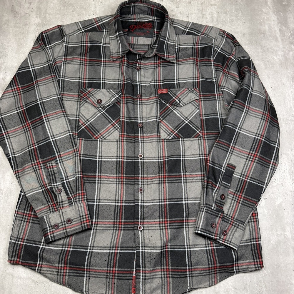 DIXXON Heritage Flannel Shirt Black Grey Red Long Sleeve Button Down Men’s XL